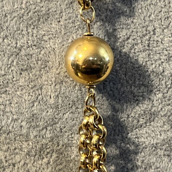 Rare HTF Vintage Napier Goldtone Heavy Teardrop Y Drop Necklace 30” - Picture 4 of 12